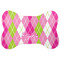 Pink & Green Argyle Bone Shaped Dog Food Mat (Large) (Personalized)