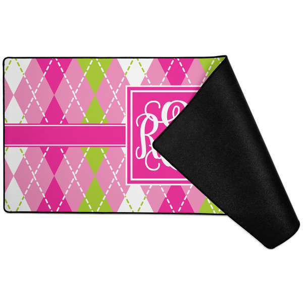 Pink & Green Argyle Large Gaming Mats - FRONT W/ FOLD