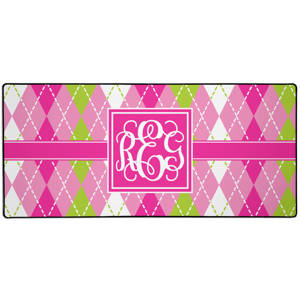 Custom Pink & Green Argyle 3XL Gaming Mouse Pad - 35" x 16" (Personalized)