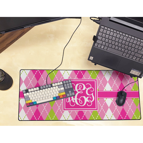 Pink & Green Argyle Large Gaming Mats - LIFESTYLE