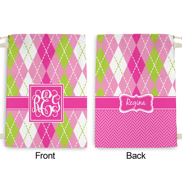 Pink & Green Argyle Large Laundry Bag - Front & Back View
