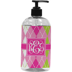 Pink & Green Argyle Plastic Soap / Lotion Dispenser (Personalized)