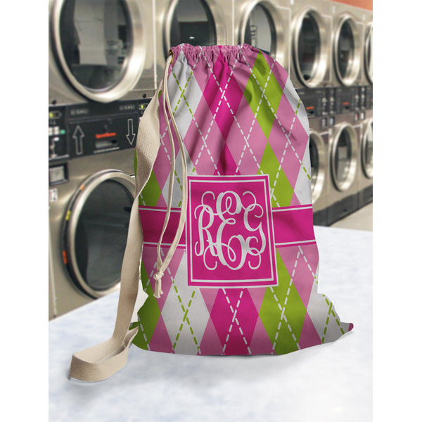 Pink & Green Argyle Laundry Bag in Laundromat