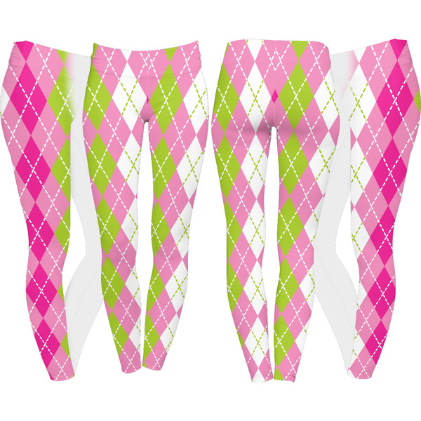 Pink & Green Argyle Leggings Turn Around - Apvl
