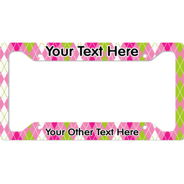 Custom Pink & Green Argyle License Plate Frame (Personalized)