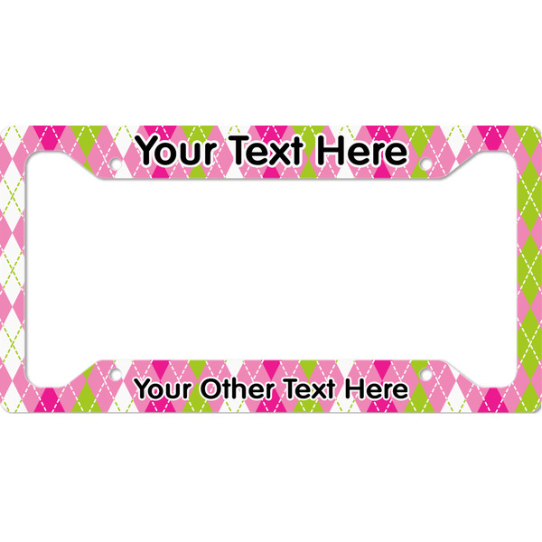 Custom Pink & Green Argyle License Plate Frame - Style A (Personalized)