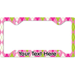 Pink & Green Argyle License Plate Frame - Style C (Personalized)
