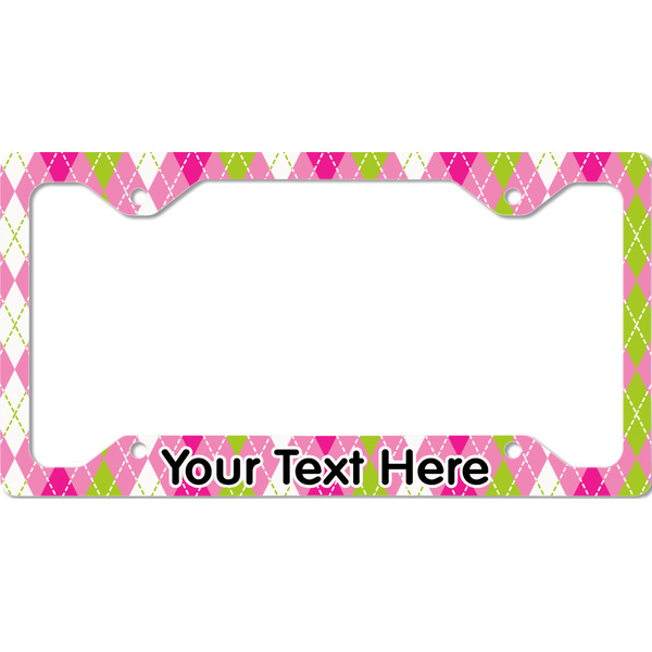 Custom Pink & Green Argyle License Plate Frame - Style C (Personalized)
