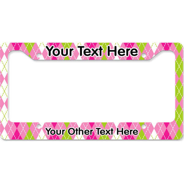 Custom Pink & Green Argyle License Plate Frame - Style B (Personalized)