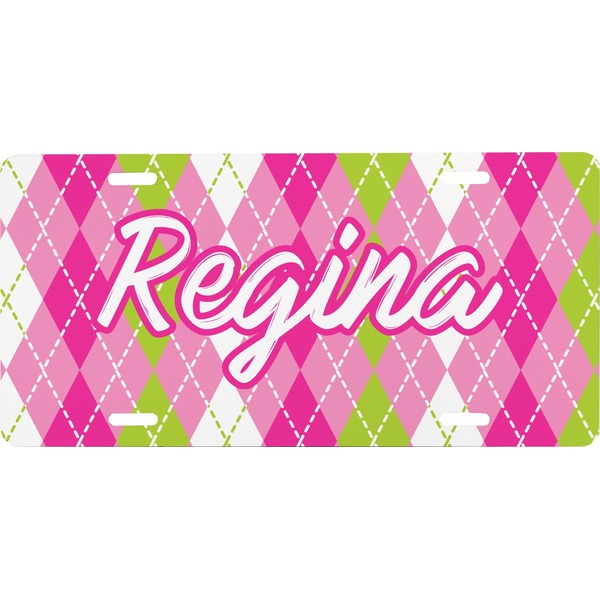 Custom Pink & Green Argyle Front License Plate (Personalized)