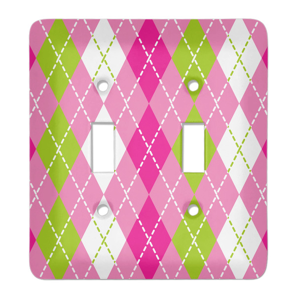 Custom Pink & Green Argyle Light Switch Cover (2 Toggle Plate)