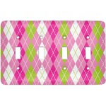 Pink & Green Argyle Light Switch Cover (4 Toggle Plate)