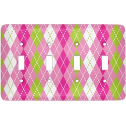 Pink & Green Argyle Light Switch Cover (4 Toggle Plate)