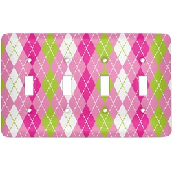 Pink & Green Argyle Light Switch Cover (4 Toggle Plate)