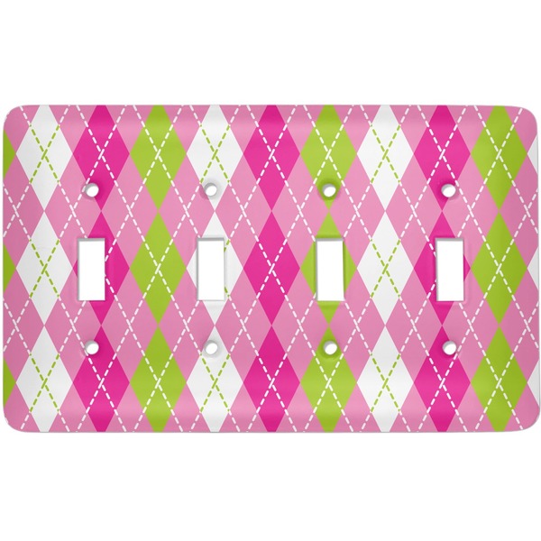 Custom Pink & Green Argyle Light Switch Cover (4 Toggle Plate)