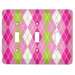 Pink & Green Argyle Light Switch Cover (3 Toggle Plate)