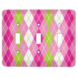 Pink & Green Argyle Light Switch Cover (3 Toggle Plate)