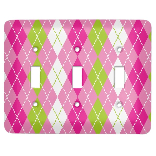 Custom Pink & Green Argyle Light Switch Cover (3 Toggle Plate)