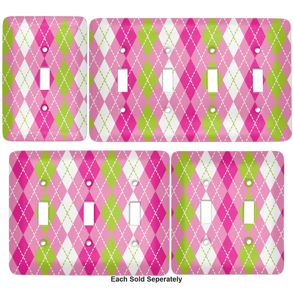 Pink & Green Argyle Light Switch Covers all sizes