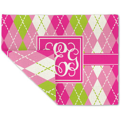 Pink & Green Argyle Double-Sided Linen Placemat - Single w/ Monogram