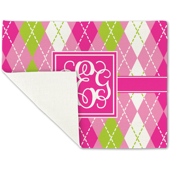Pink & Green Argyle Linen Placemat - Folded Corner (single side)