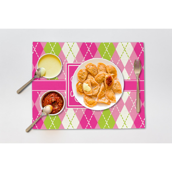 Pink & Green Argyle Linen Placemat - Lifestyle (single)