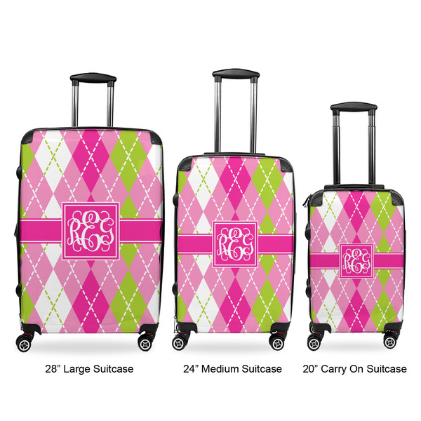Pink & Green Argyle Luggage Bags all sizes - With Handle