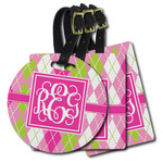 Pink & Green Argyle Plastic Luggage Tag (Personalized)