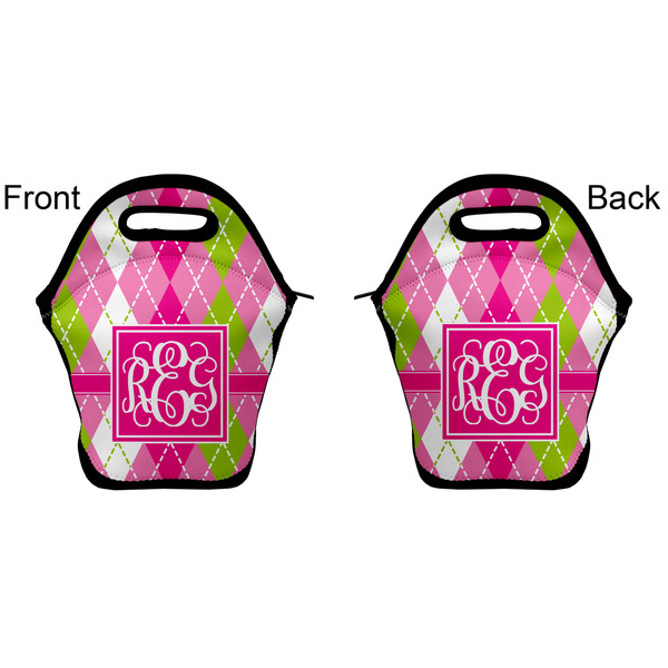 Pink & Green Argyle Lunch Bag - Front and Back