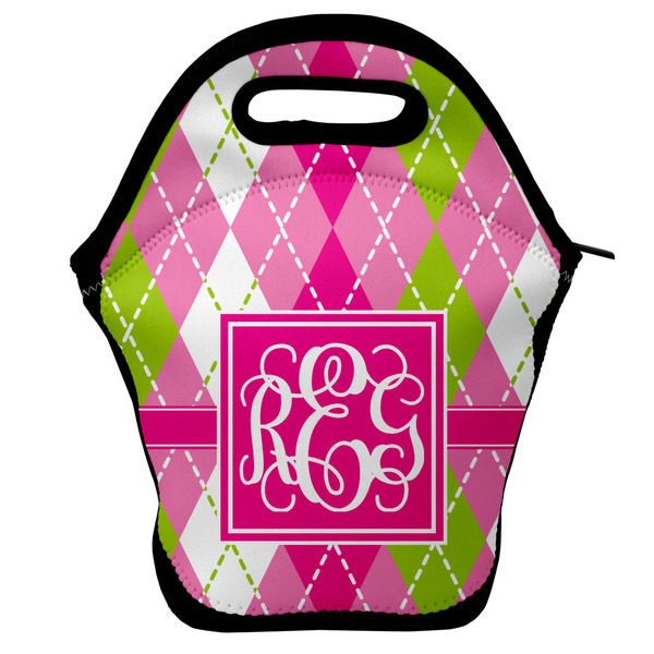 Custom Pink & Green Argyle Lunch Bag w/ Monogram