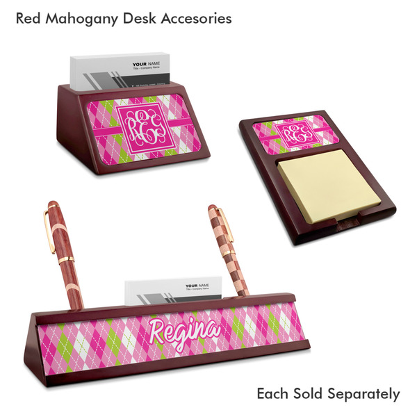 Pink & Green Argyle Mahogany Desk Accessories