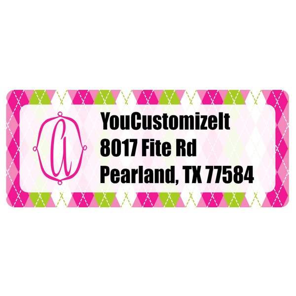 Custom Pink & Green Argyle Return Address Labels (Personalized)