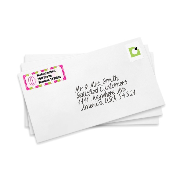 Pink & Green Argyle Mailing Label on Envelopes
