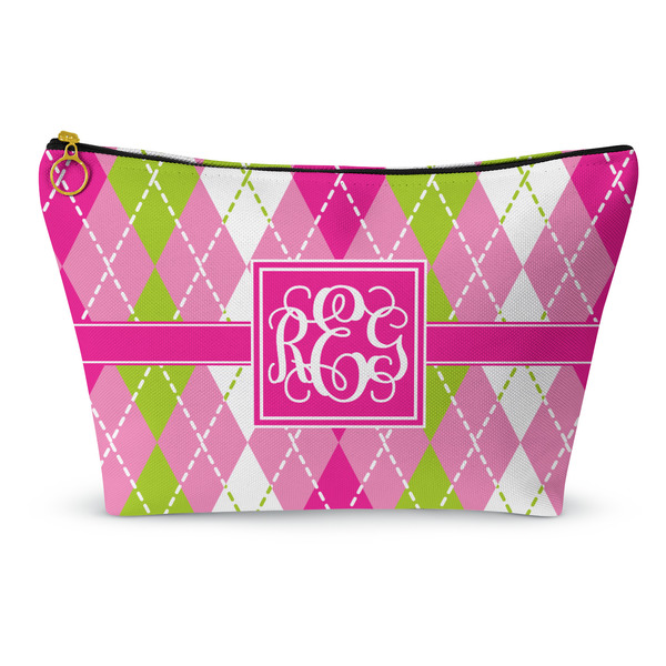 Custom Pink & Green Argyle Makeup Bag - Small - 8.5"x4.5" (Personalized)