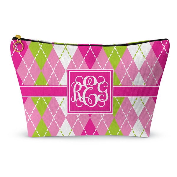 Custom Pink & Green Argyle Makeup Bag (Personalized)
