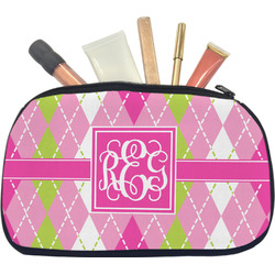 Pink & Green Argyle Makeup / Cosmetic Bag - Medium (Personalized)