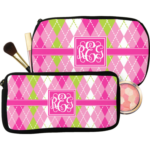 Pink & Green Argyle Makeup / Cosmetic Bags (Select Size)