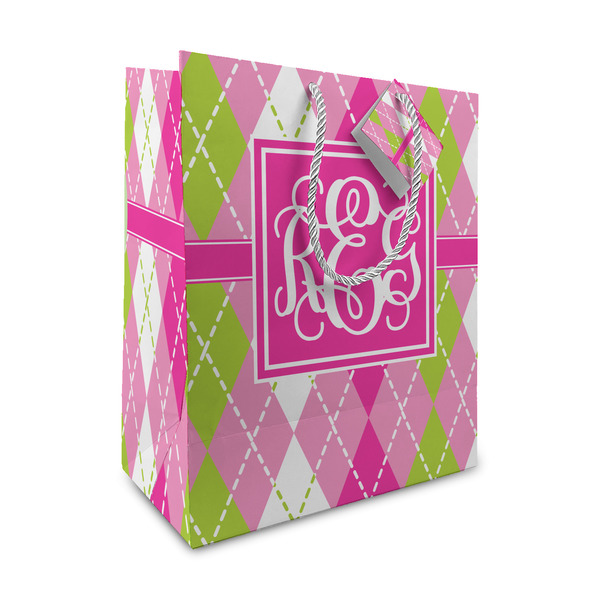 Custom Pink & Green Argyle Medium Gift Bag (Personalized)