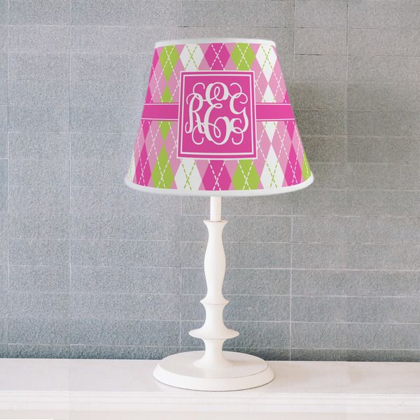 Pink & Green Argyle Poly Film Empire Lampshade - Lifestyle