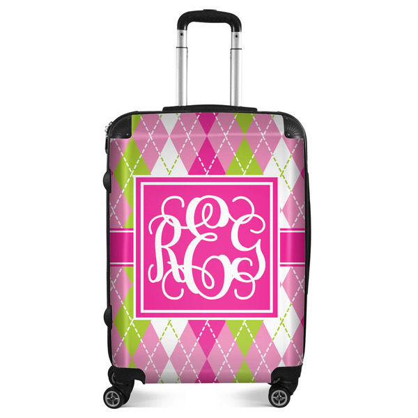 Custom Pink & Green Argyle Suitcase - 24" Medium - Checked (Personalized)