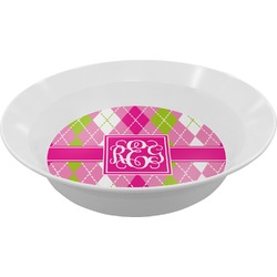 Pink & Green Argyle Melamine Bowl (Personalized)