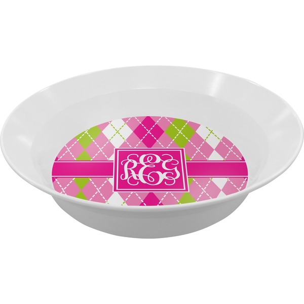 Custom Pink & Green Argyle Melamine Bowl (Personalized)