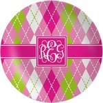 Pink & Green Argyle Melamine Plate (Personalized)