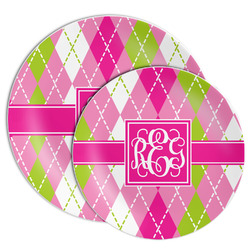 Pink & Green Argyle Melamine Plate (Personalized)