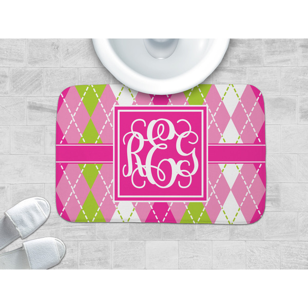 Pink & Green Argyle Memory Foam Bath Mat - LIFESTYLE 34x21