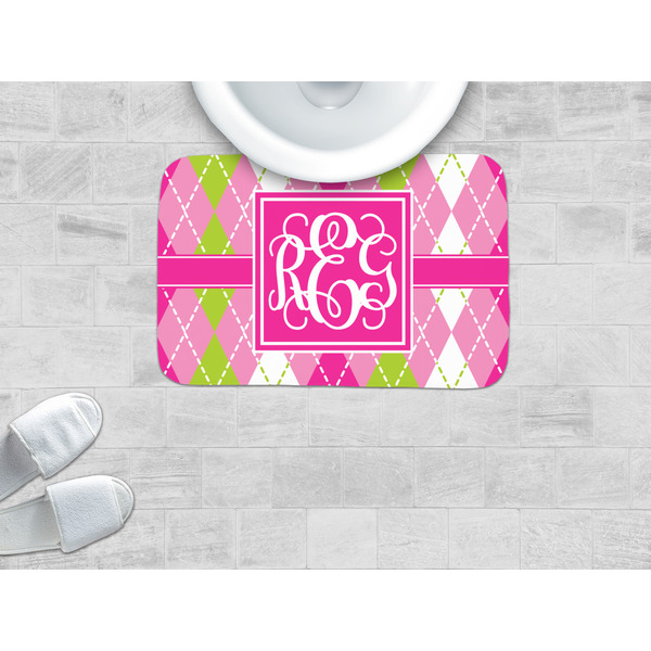 Pink & Green Argyle Memory Foam Bath Mat - LIFESTYLE