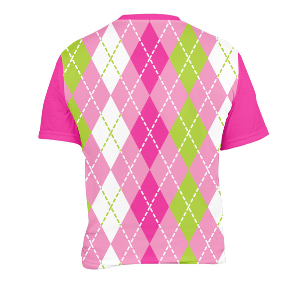 Pink & Green Argyle Men's Crew Neck T Shirt Medium - Back