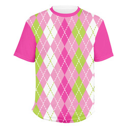 Pink & Green Argyle Men's Crew T-Shirt - Large (Personalized)