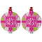 Pink & Green Argyle Metal Ball Ornament - Front and Back