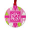 Pink & Green Argyle Metal Ball Ornament - Double Sided w/ Monogram